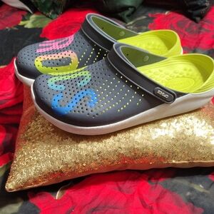 CROCS Kids' Gray with Neon Multicolor Water Shoes